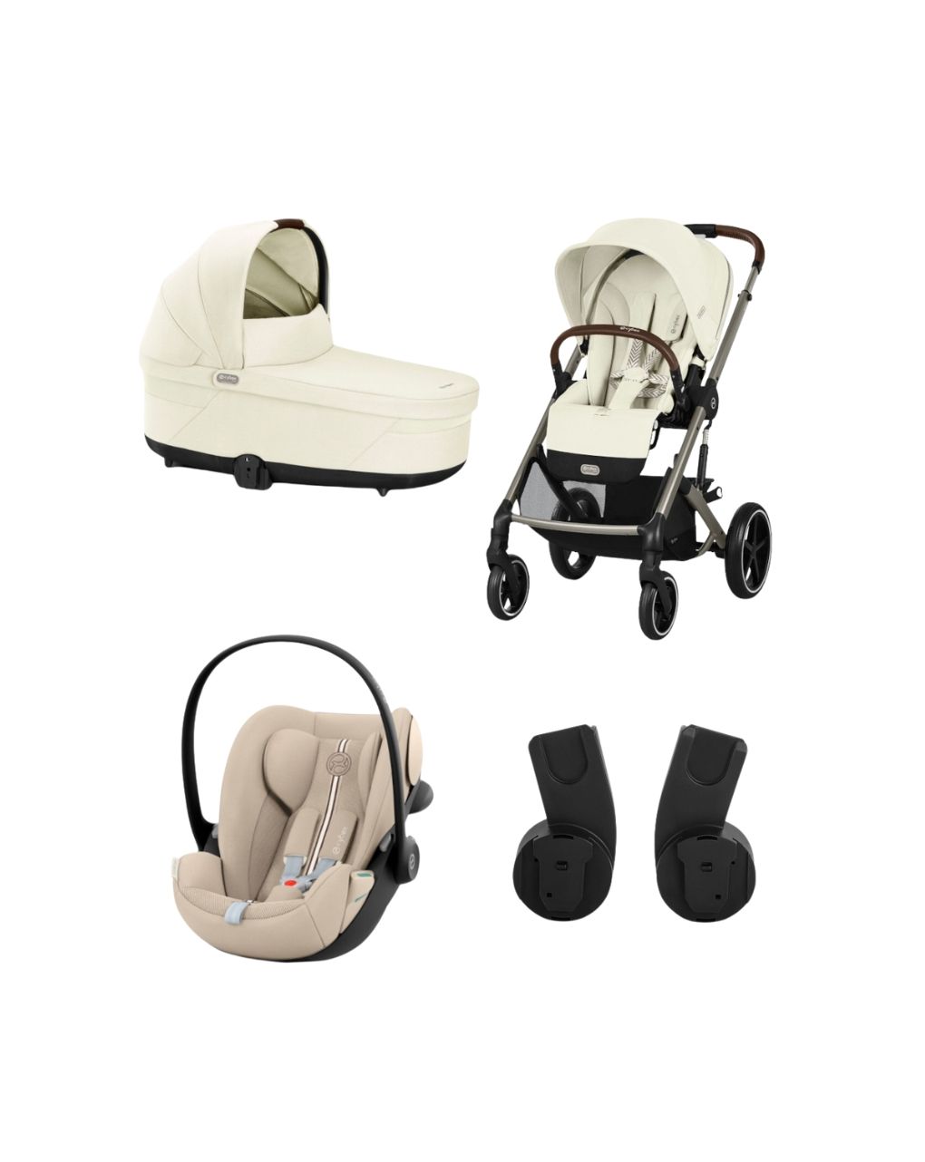 Cybex balios s lux σύστημα μεταφοράς trio με cot s lux, cloud g3 plus moon black και αντάπτορες seashell beige - Cybex