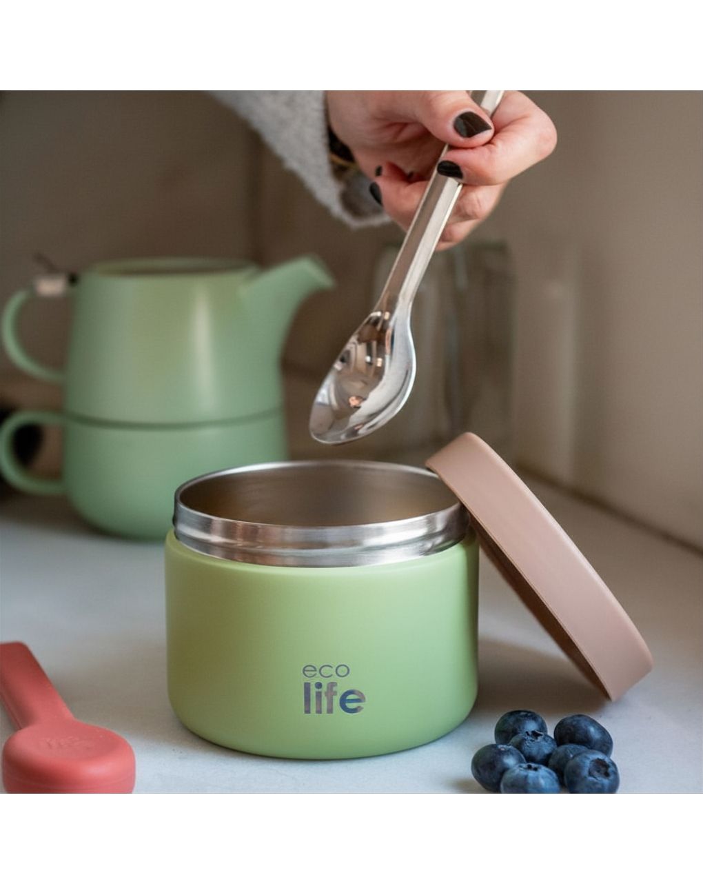 Ecolife στρογγυλός θερμός φαγητού 650ml πράσινο 33-bo-9095 - Ecolife
