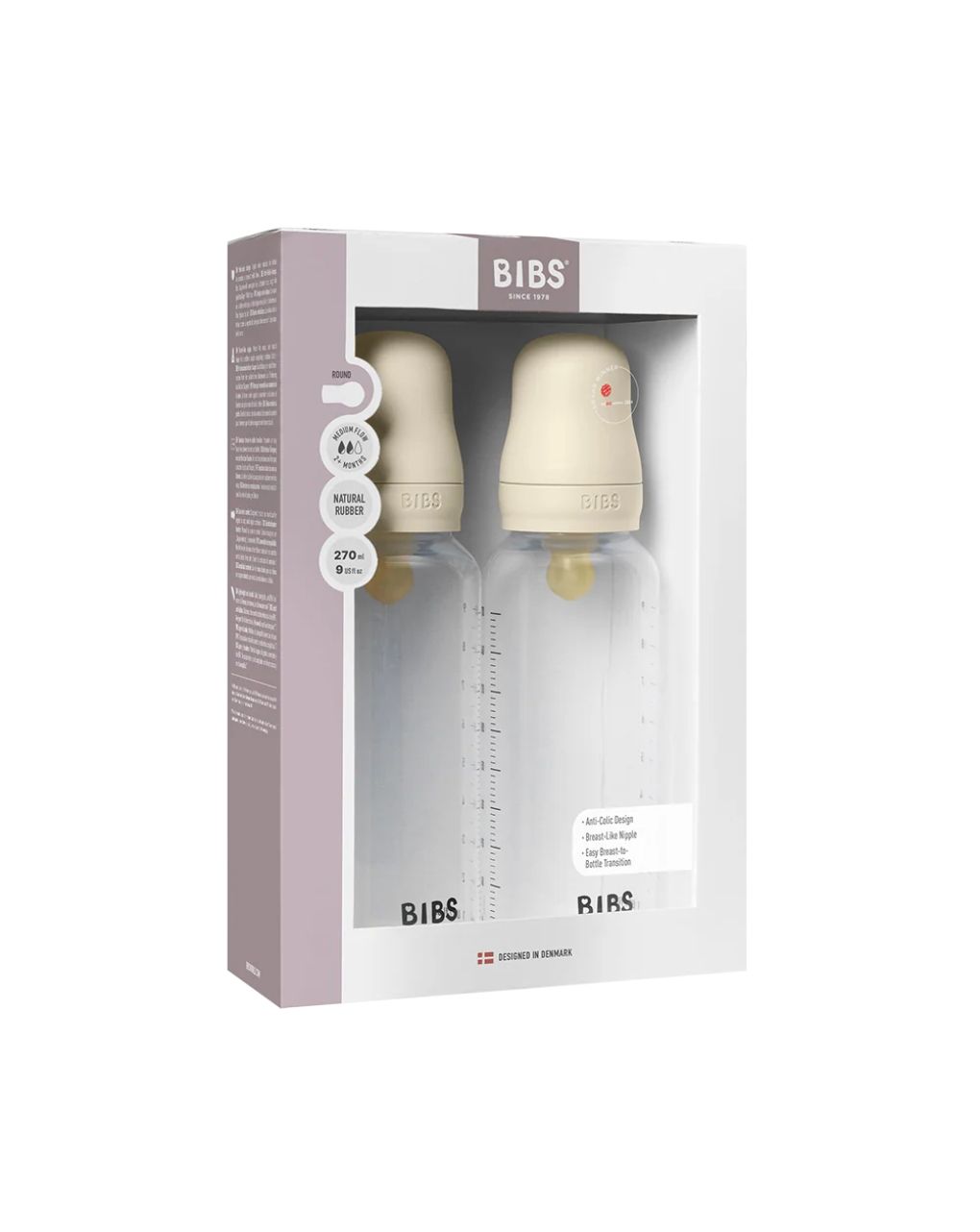 Bibs σετ πλαστικά μπιμπερό με latex θηλή 2τμχ 2+ μηνών 270ml ivory 5117216 - BIBS