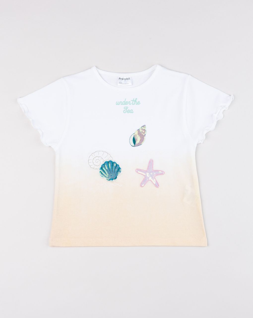 παιδικό t-shirt λευκό/μπεζ με κοχύλια για κορίτσι