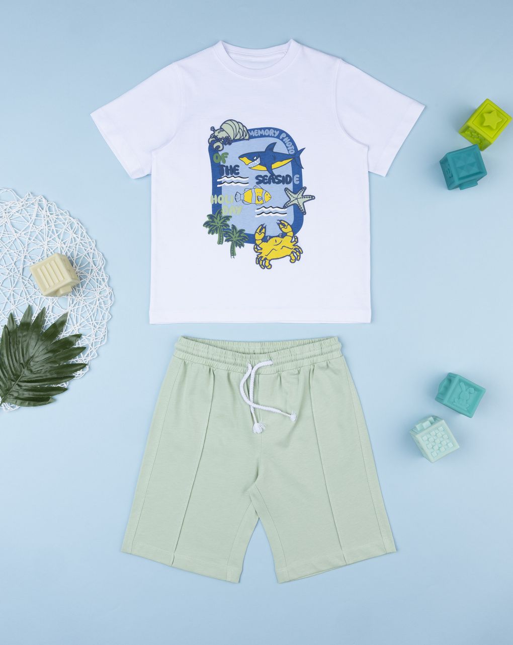 παιδικό σετ t-shirt και σορτσάκι seaside holiday για αγόρι