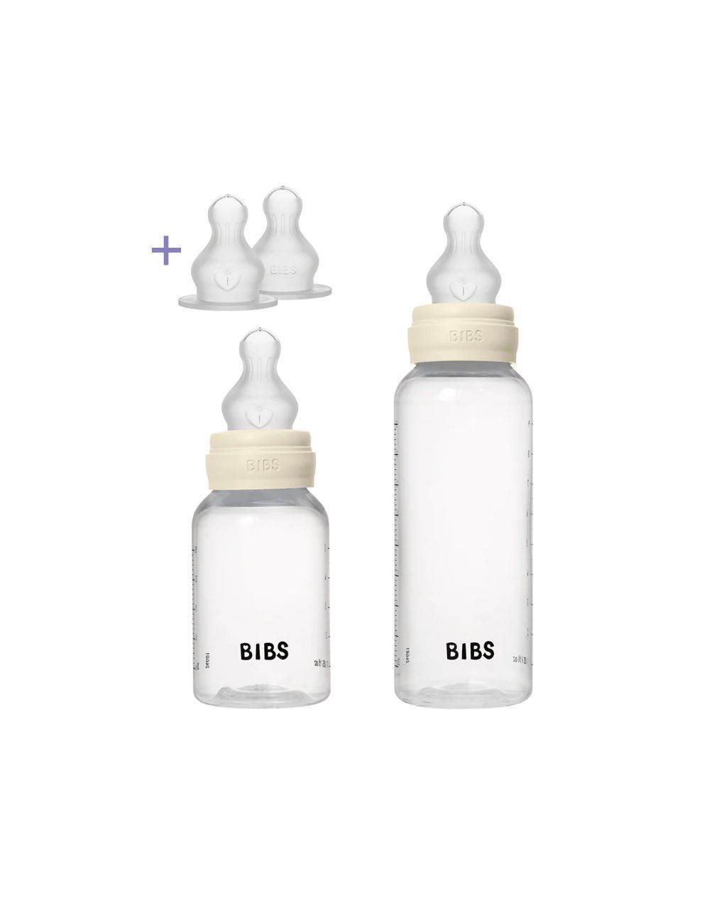 Bibs πλαστικά μπιμπερό με θηλή σιλικόνης 2τμχ 150ml + 270ml ivory 12.50181216