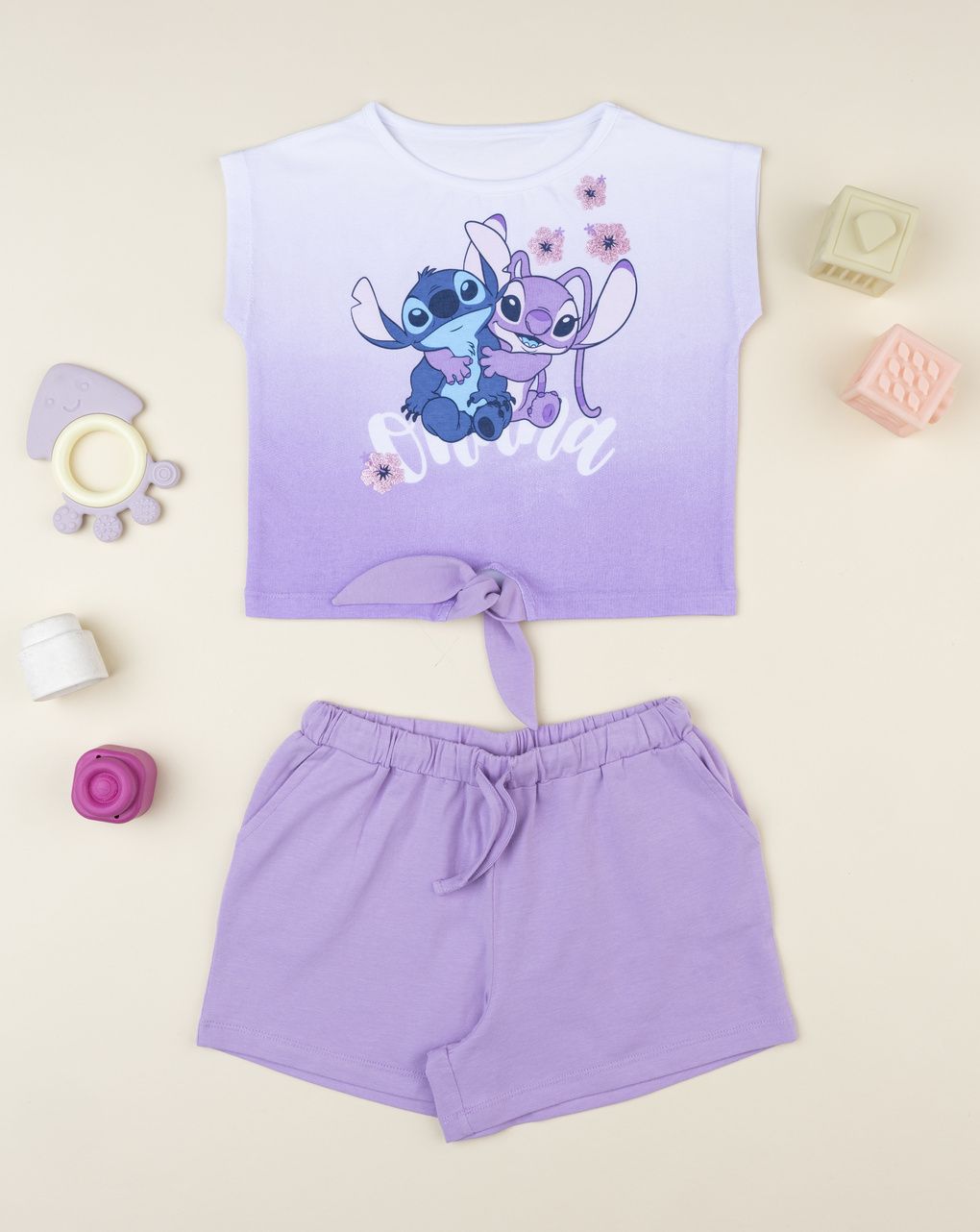 παιδικό σετ t-shirt και σορτσάκι stitch για κορίτσι - Prénatal