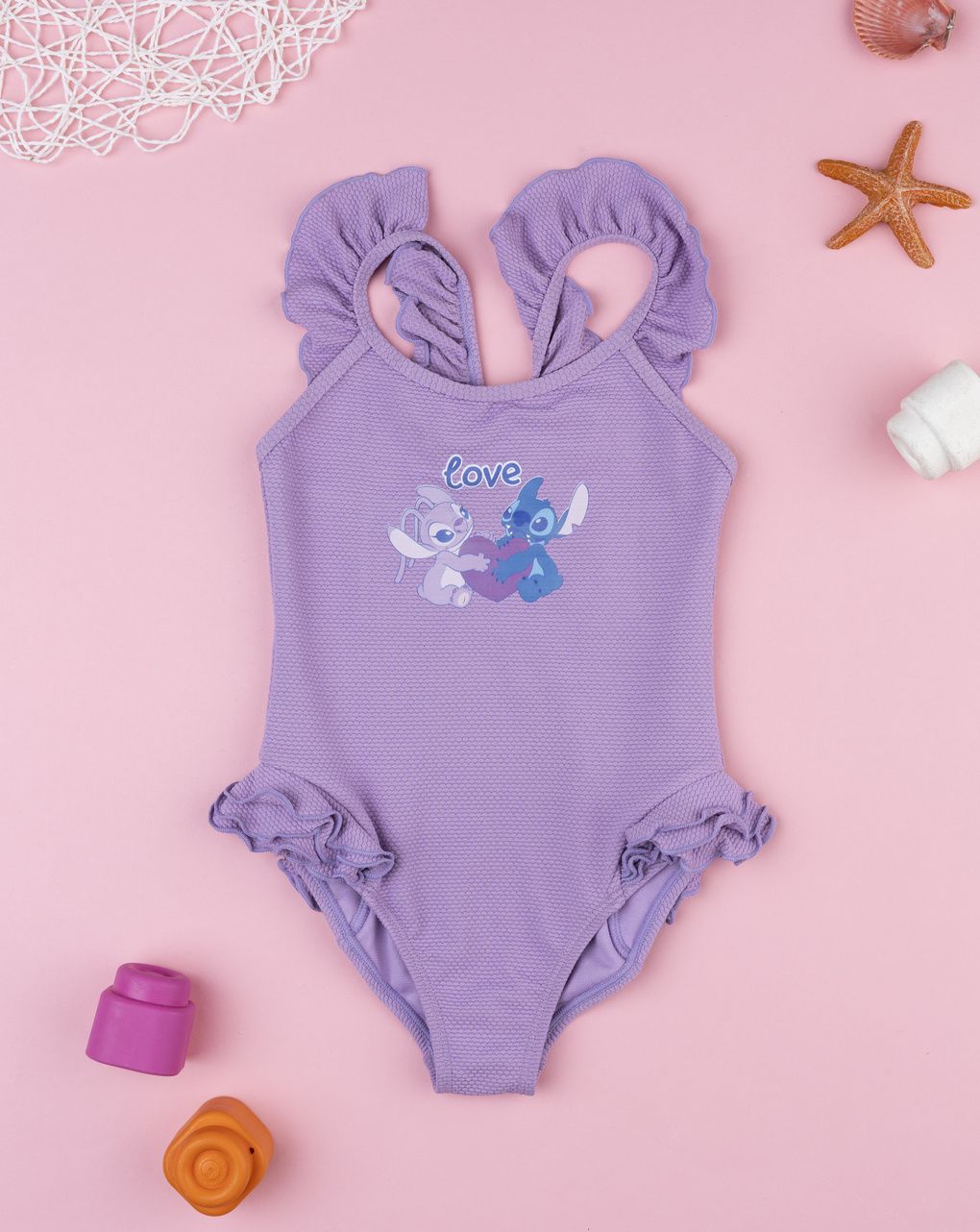παιδικό ολόσωμο μαγιό λιλά stitch για κορίτσι