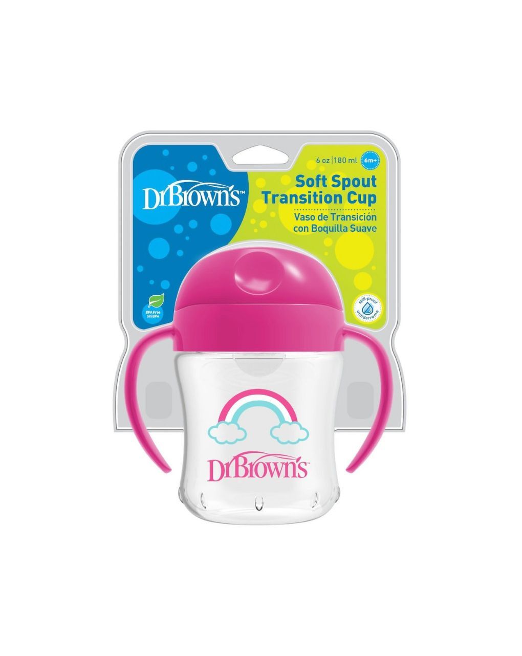 Dr. brown's εκπαιδευτικό ποτηράκι soft spout 6+ μηνών 180ml ροζ 112.70.1hc.414 - Dr Browns