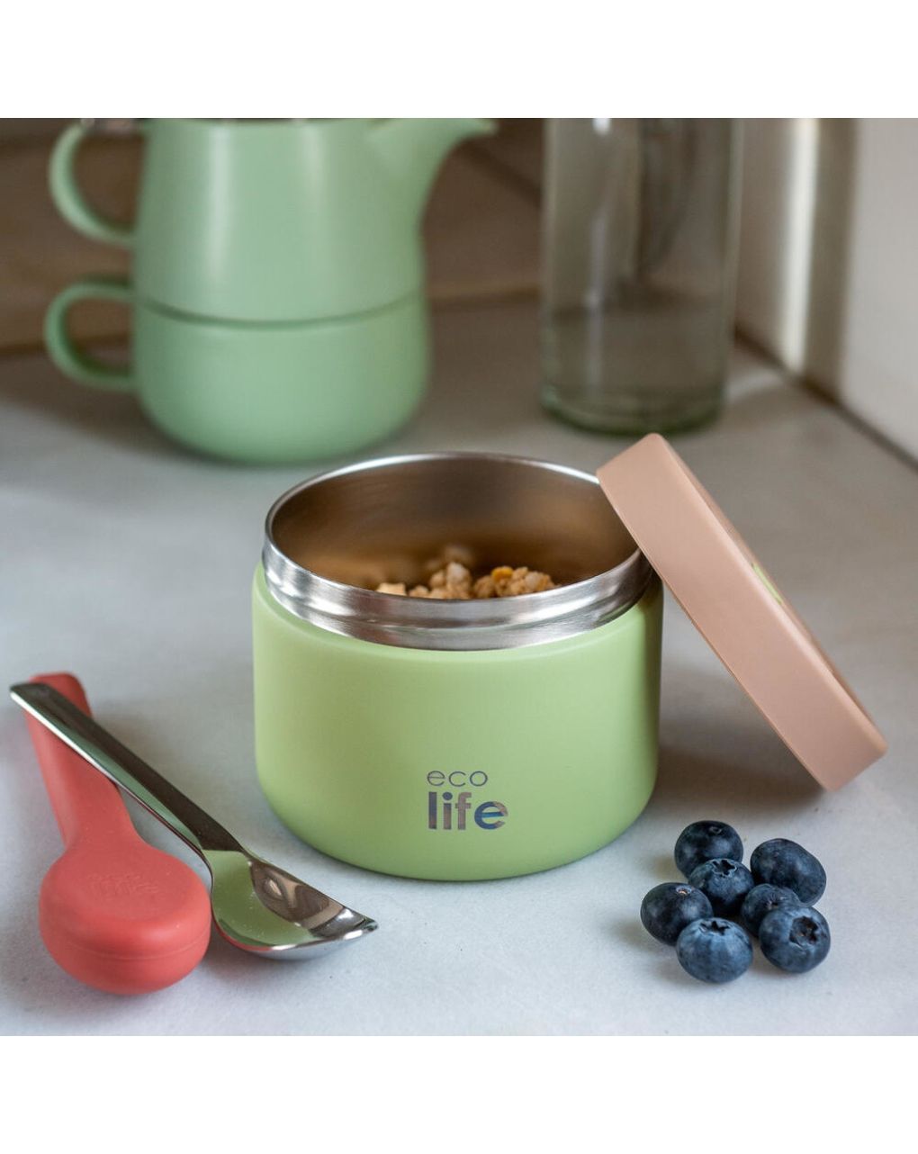 Ecolife στρογγυλός θερμός φαγητού 650ml πράσινο 33-bo-9095 - Ecolife