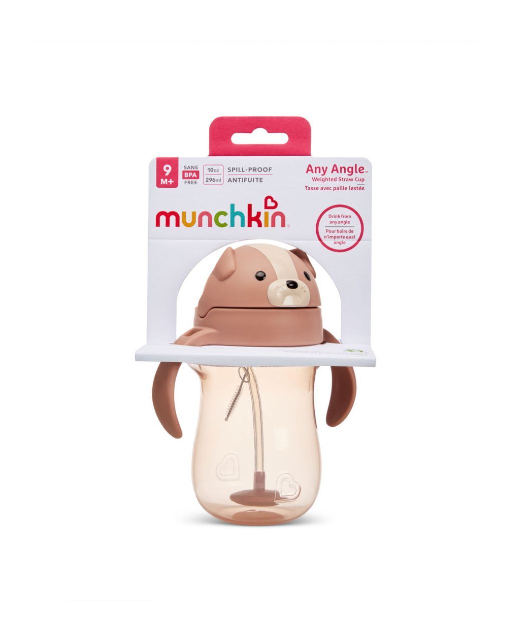 Munchkin tip and sip ποτηράκι με λαβές και καλαμάκι με βαρίδιο 9+ μηνών 296ml dog 90506 - Munchkin
