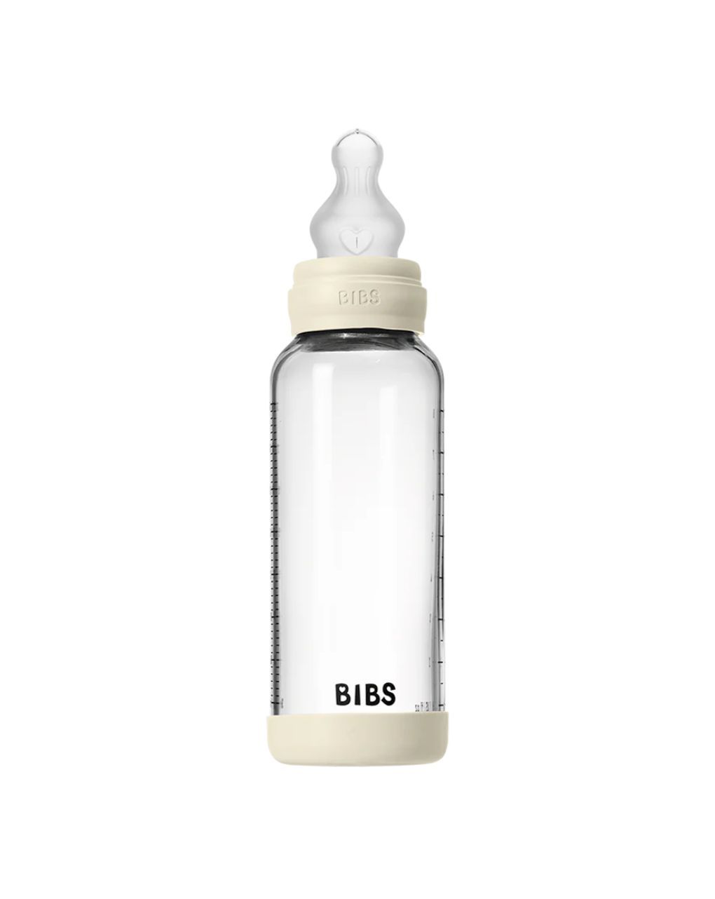 Bibs γυάλινο μπιμπερό με θηλή σιλικόνης μέτριας ροής 2 μηνών+ 240ml ivory 12.50201216 - BIBS