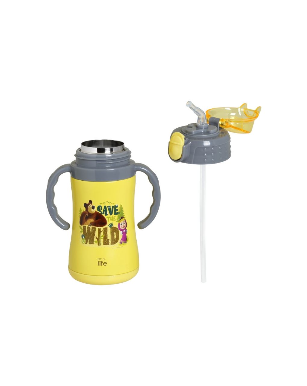 Ecolife kids παγούρι-θερμός 'masha - save the wild' 300ml yellow 33-bo-2123 - Ecolife