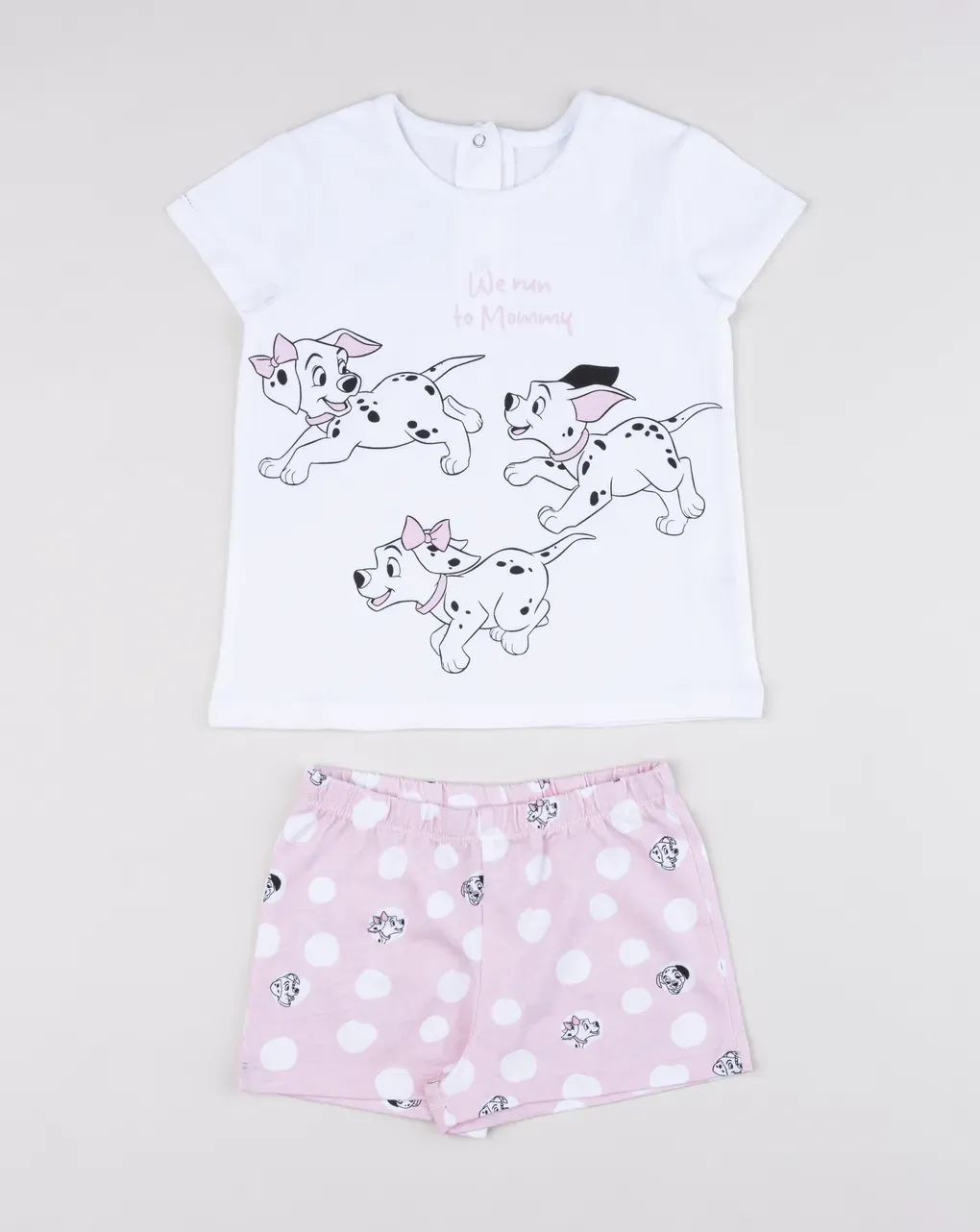 βρεφική πιτζάμα λευκή/ροζ 101 dalmatians "we run to mommy" για κορίτσι