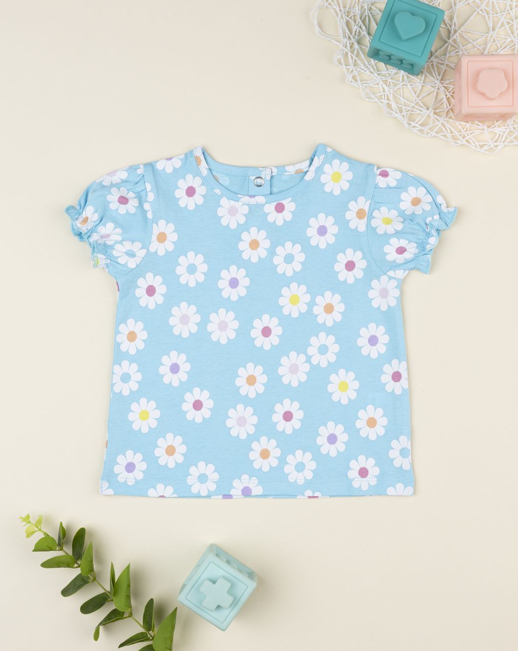 βρεφικό t-shirt γαλάζιο με μαργαρίτες για κορίτσι
