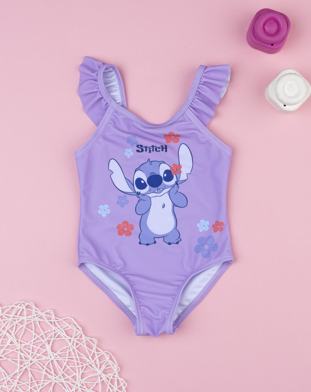 βρεφικό ολόσωμο μαγιό λιλά stitch για κορίτσι