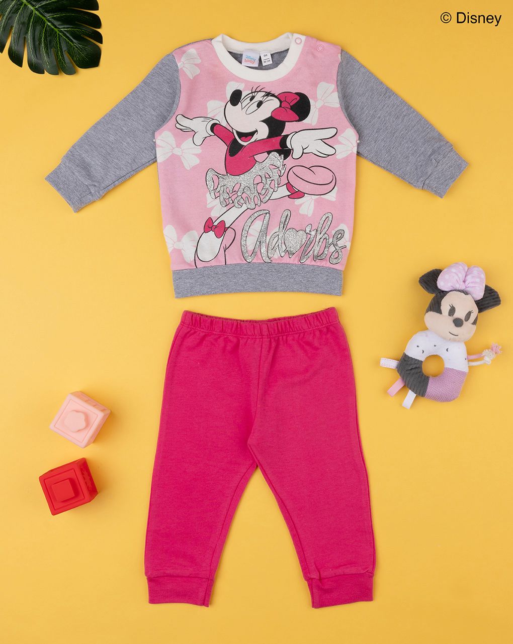 βρεφική πιτζάμα γκρι/φούξια minnie mouse για κορίτσι