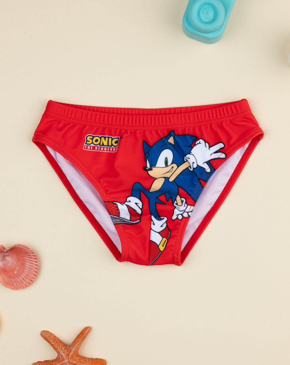 παιδικό μαγιό σλιπ κόκκινο με sonic για αγόρι