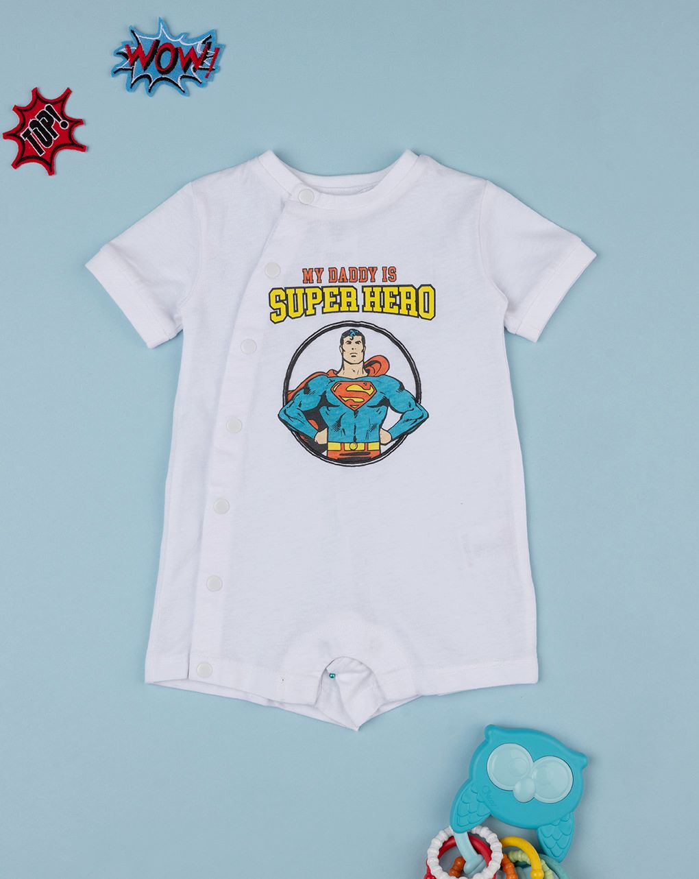 βρεφικό φορμάκι λευκό superhero για αγόρι
