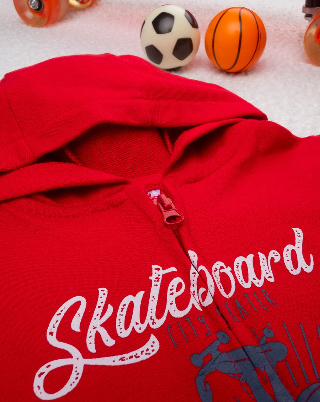 παιδική ζακέτα φούτερ με κουκούλα κόκκινο skate για αγόρι - Prénatal