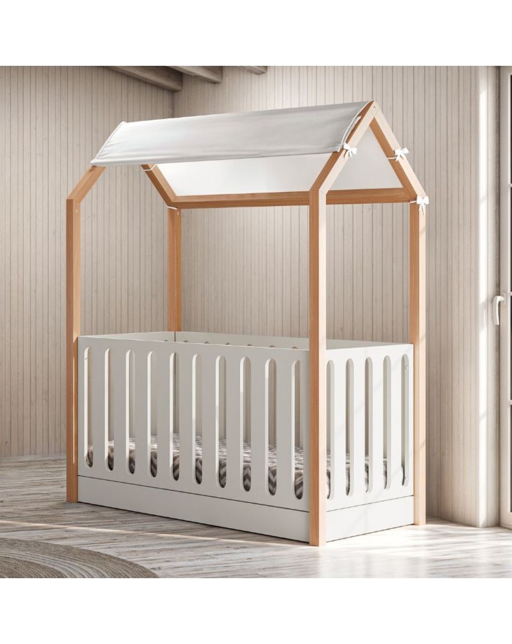 Casababy la maison ecru βρεφικό κρεβάτι μετατρεπόμενο σε προεφηβικό τύπου μοντεσσόρι 590365