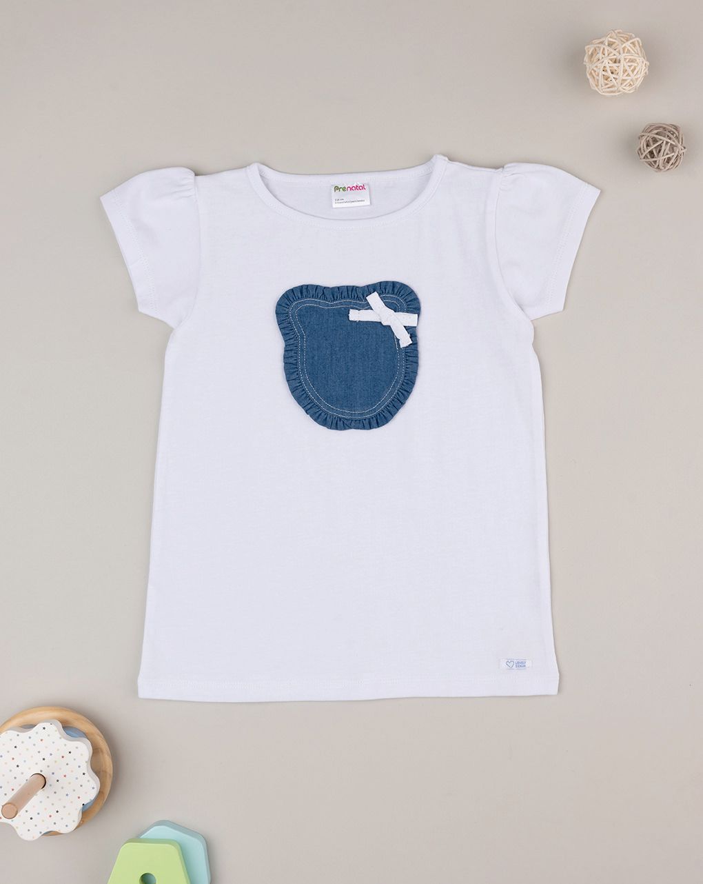 παιδικό t-shirt λευκό με αρκουδάκι denim για κορίτσι