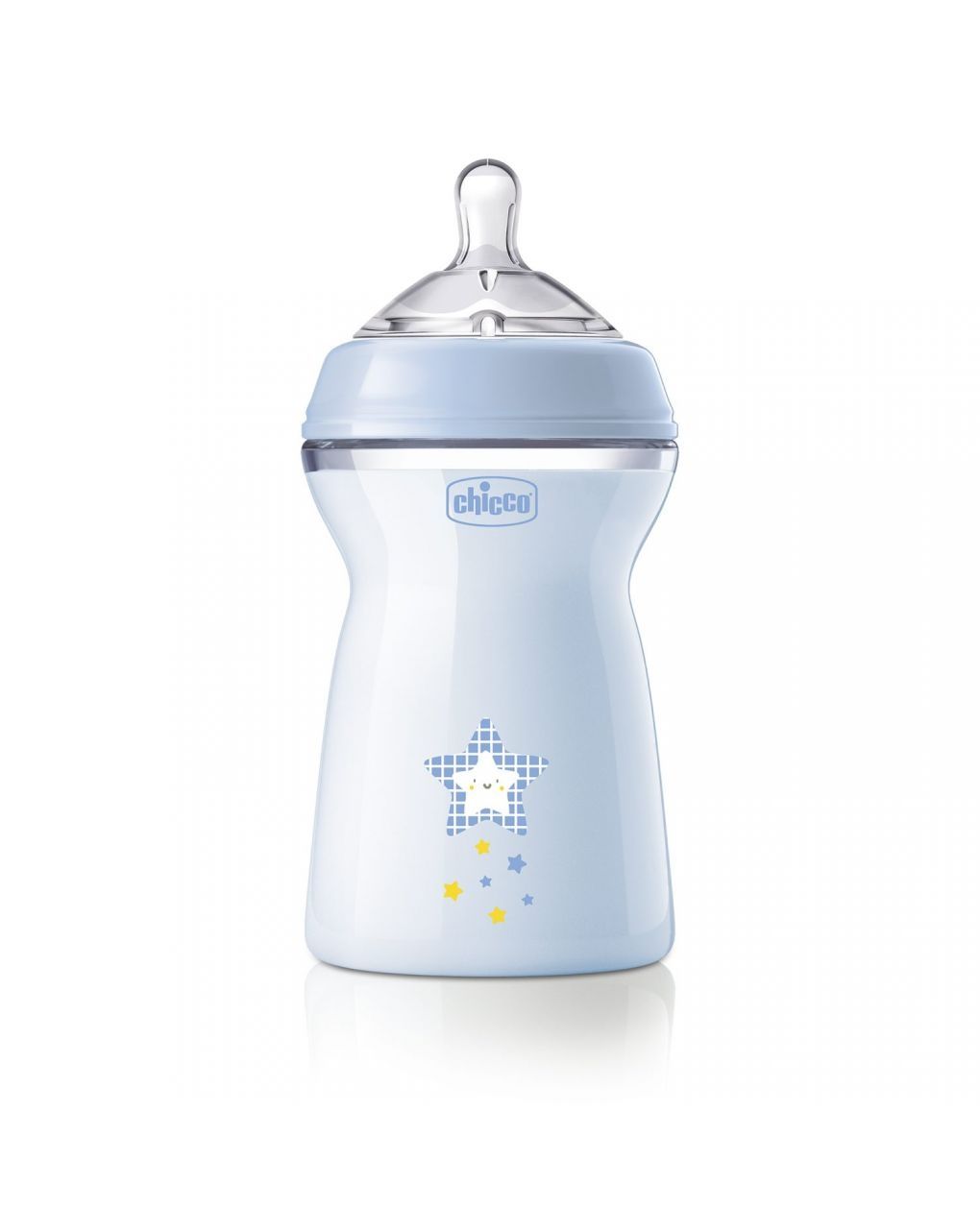 Chicco naturalfeeling πλαστικό μπιμπερό με θηλή γρήγορης ροής 6+ μηνών 330ml stars blue