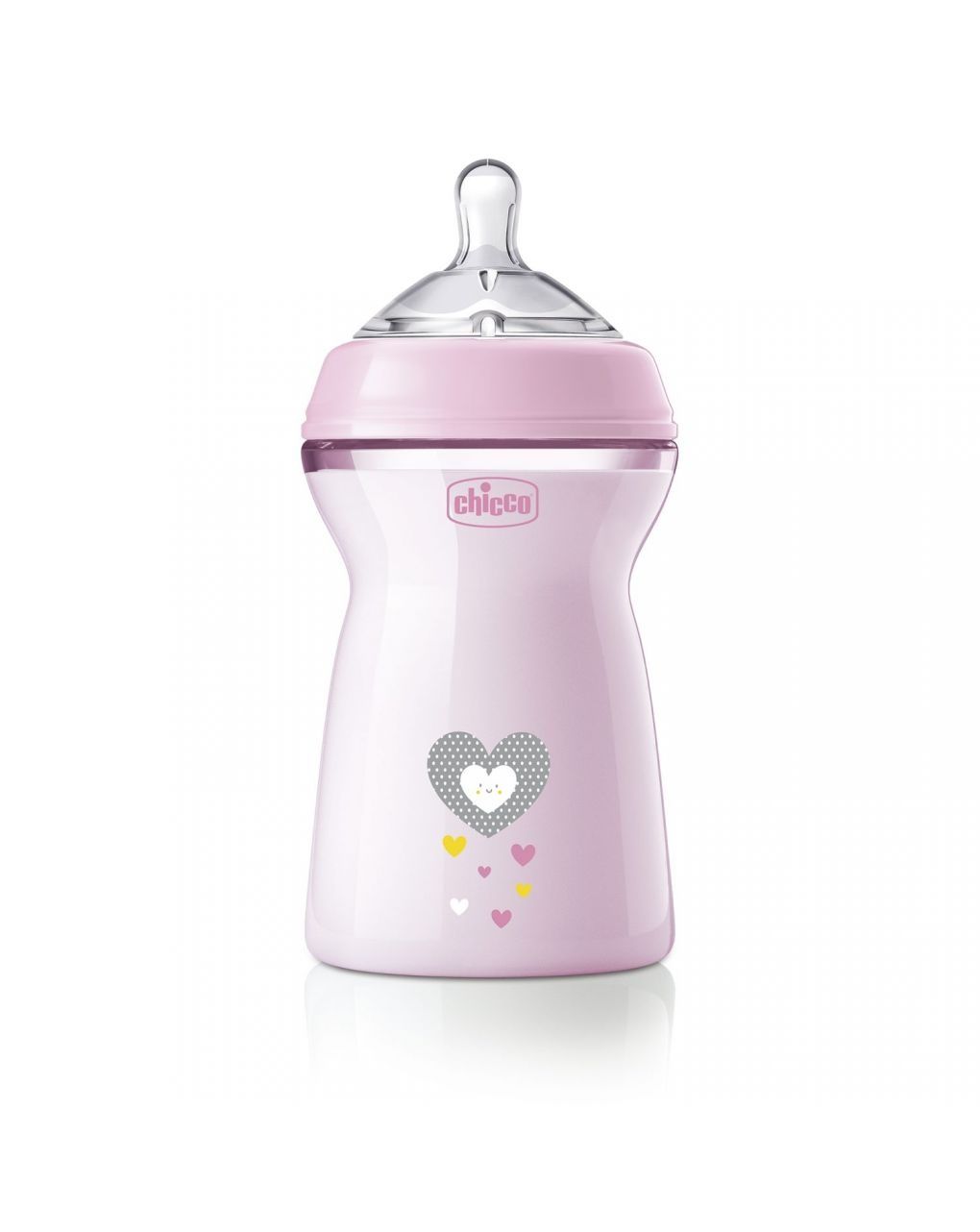 Chicco naturalfeeling πλαστικό μπιμπερό με θηλή γρήγορης ροής 6+ μηνών 330ml hearts pink