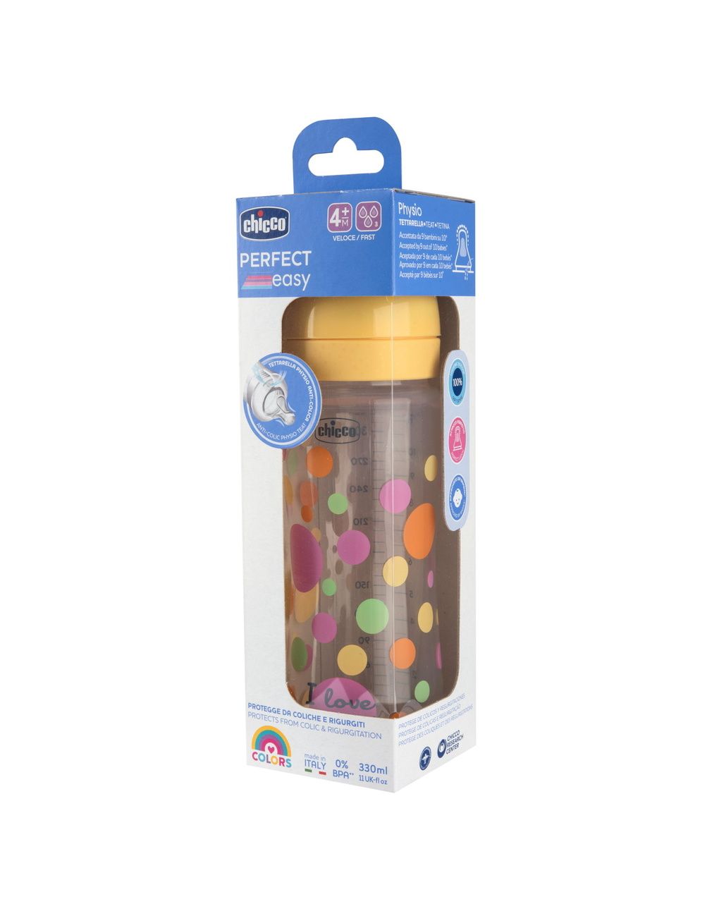 Chicco perfect easy πλαστικό μπιμπερό με θηλή σιλικόνης γρήγορης ροής 4+ μηνών 330ml pink - Chicco