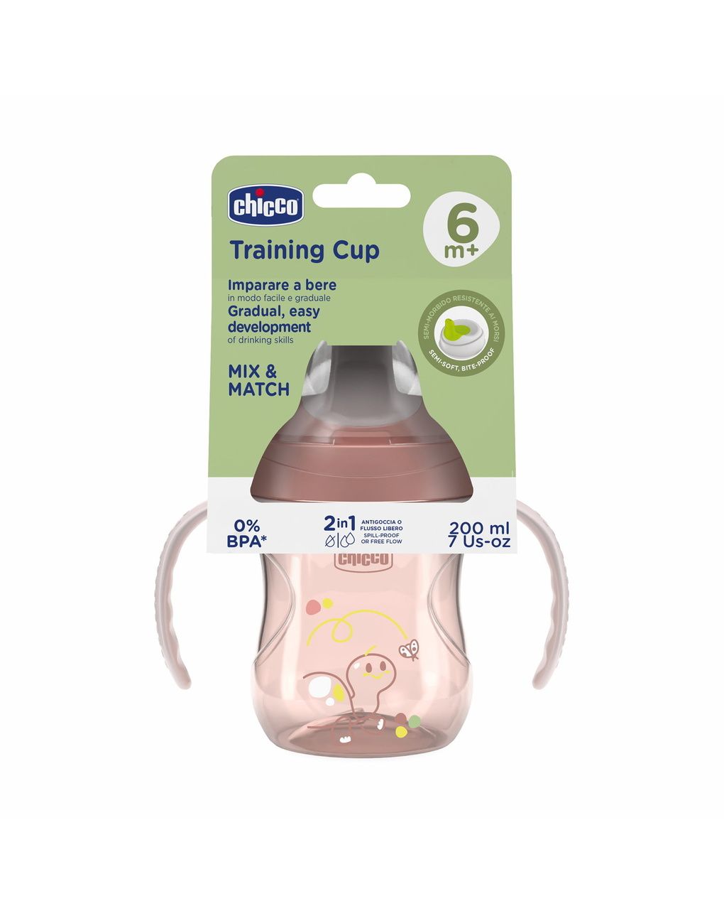 Chicco transition εκπαιδευτικό ποτηράκι 6+ μηνών 200ml pink - Chicco