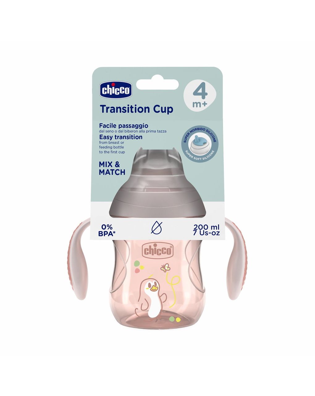 Chicco transition εκπαιδευτικό ποτηράκι 4+ μηνών 200ml pink - Chicco