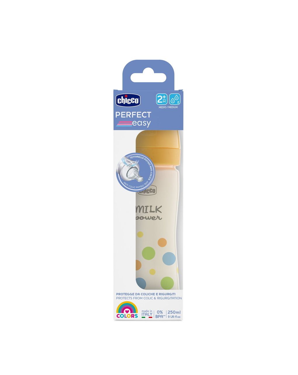 Chicco perfect easy πλαστικό μπιμπερό με θηλή μεσαίας ροής 2+ μηνών 250ml yellow - Chicco