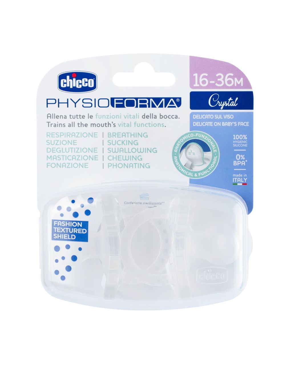 Chicco physioforma gommotto crystal πιπίλες σιλικόνης 2τμχ 16-36 μηνών - Chicco
