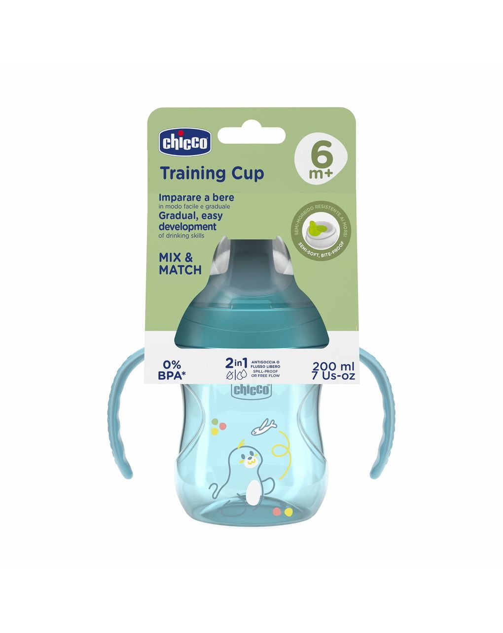 Chicco transition εκπαιδευτικό ποτηράκι 6+ μηνών 200ml blue - Chicco