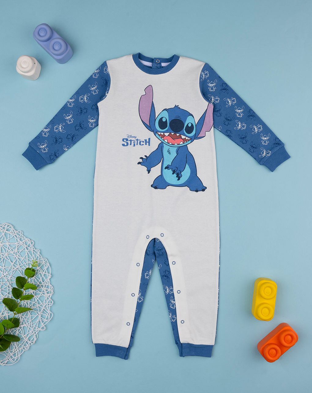 βρεφική πιτζάμα μπλε/λευκό με stitch για αγόρι