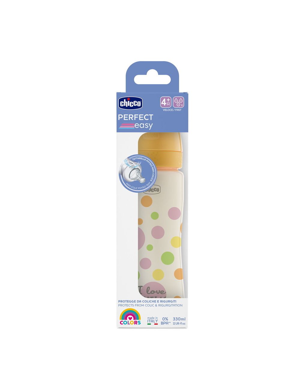 Chicco perfect easy πλαστικό μπιμπερό με θηλή σιλικόνης γρήγορης ροής 4+ μηνών 330ml pink - Chicco