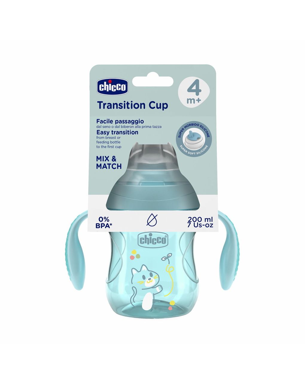 Chicco transition εκπαιδευτικό ποτηράκι 4+ μηνών 200ml blue - Chicco