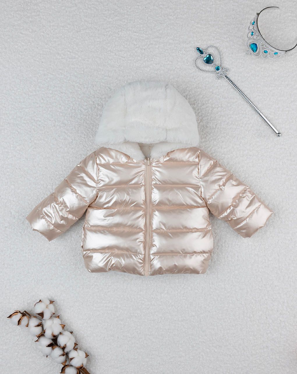 βρεφικό μπουφάν puffer χρυσό metallic για κορίτσι