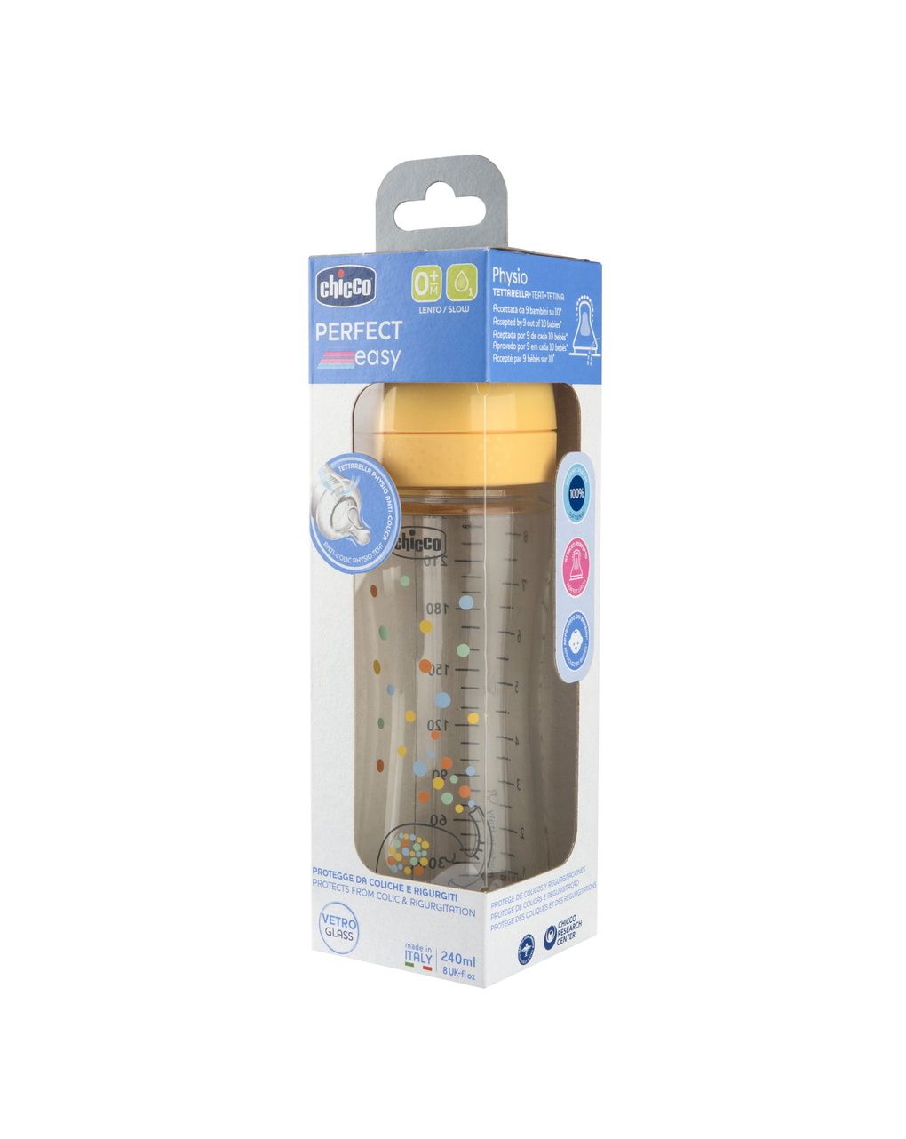 Chicco perfect easy γυάλινο μπιμπερό με θηλής σιλικόνης αργής ροής 0+ μηνών 240ml orange - Chicco