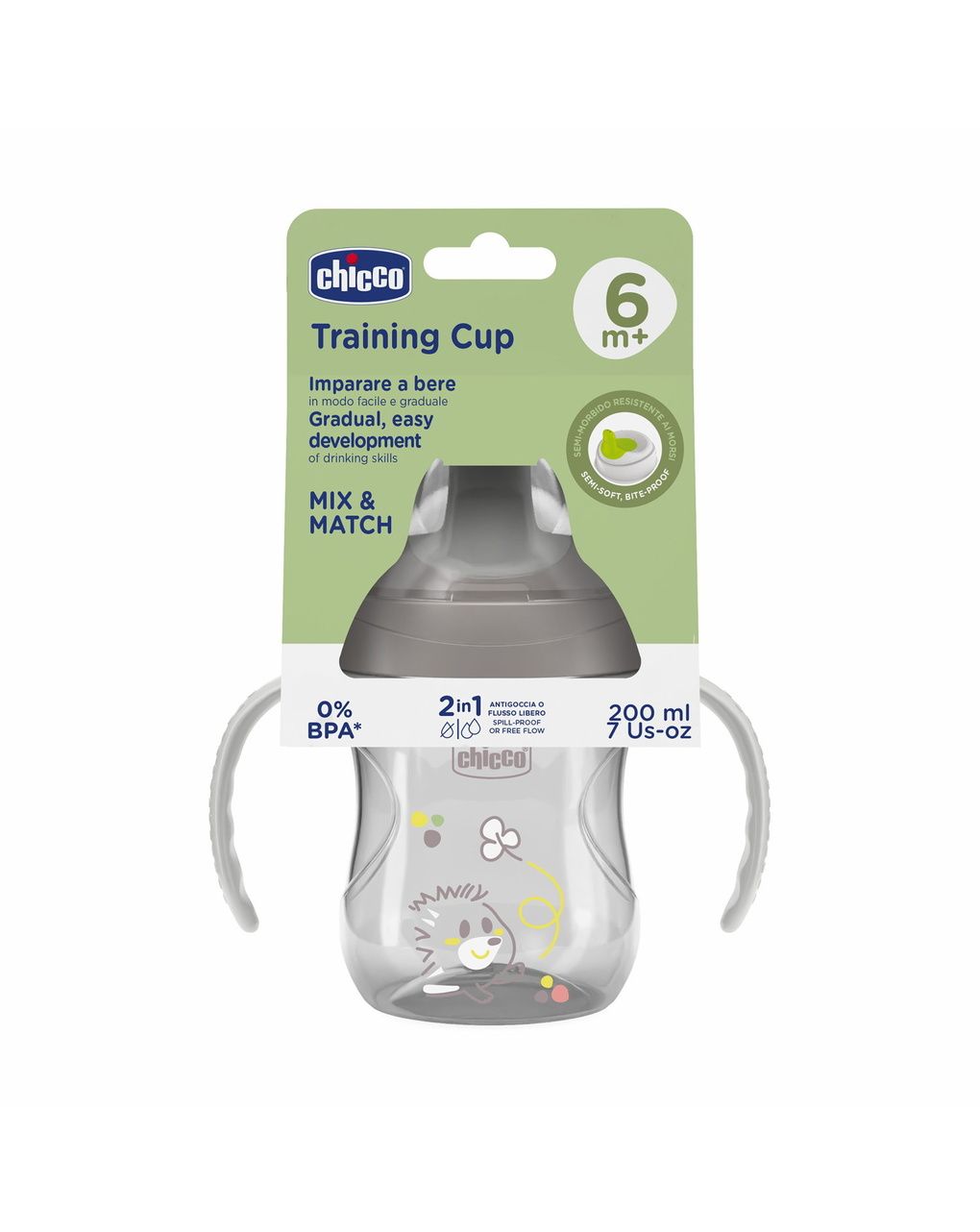 Chicco transition εκπαιδευτικό ποτηράκι 6+ μηνών 200ml grey - Chicco