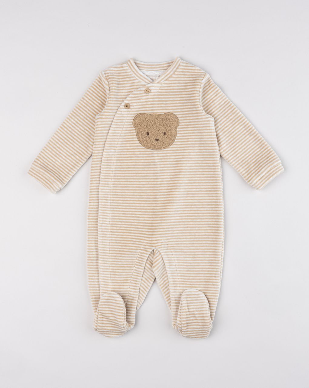 βρεφικό φορμάκι ριγέ καφέ teddy για αγόρι