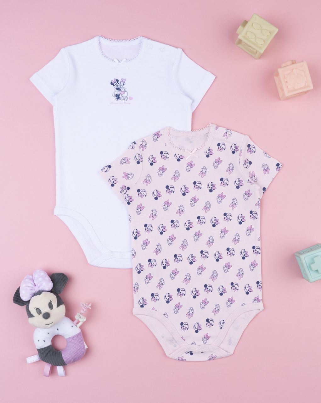 βρεφικά κορμάκια λευκά πακέτο x2 minnie & daisy για κορίτσι