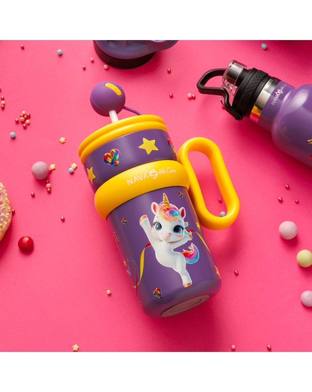Nava θερμός tumbler ανοξείδωτο με καλαμάκι "we care" purple unicorn 540ml 10-016-141 - Nava