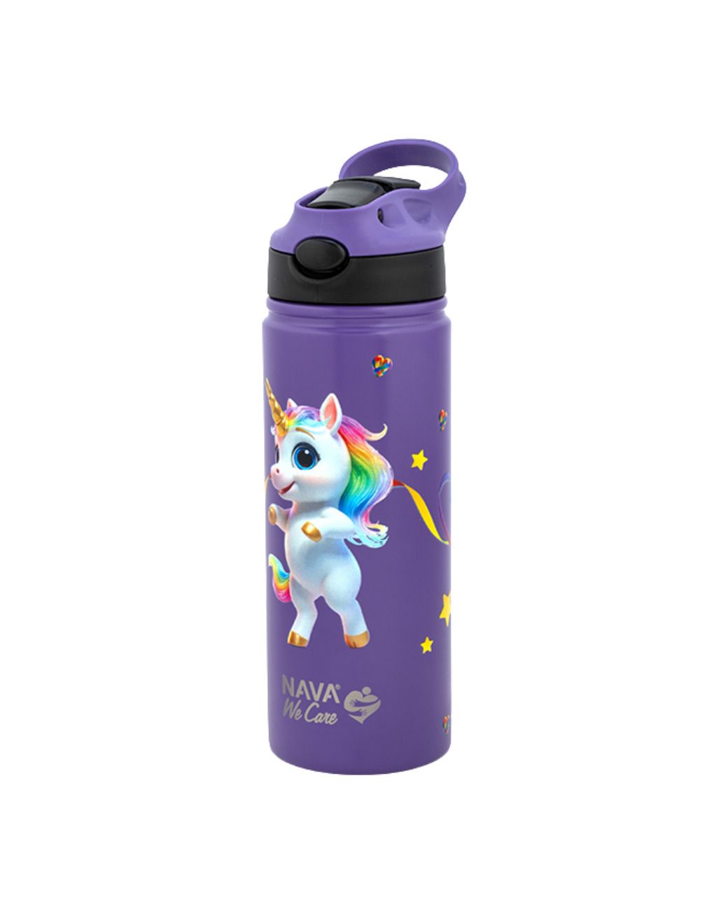 Nava παγούρι θερμός ανοξείδωτο με καλαμάκι "we care" purple unicorn 500ml 10-016-139 - Nava