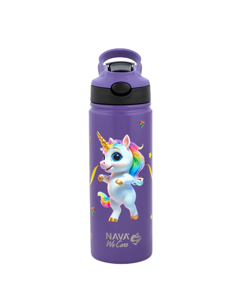 Nava παγούρι θερμός ανοξείδωτο με καλαμάκι "we care" purple unicorn 500ml 10-016-139 - Nava