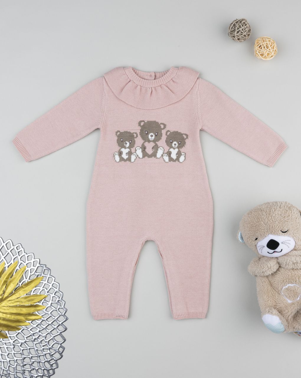 βρεφικό φορμάκι πλεκτό ροζ teddies για κορίτσι