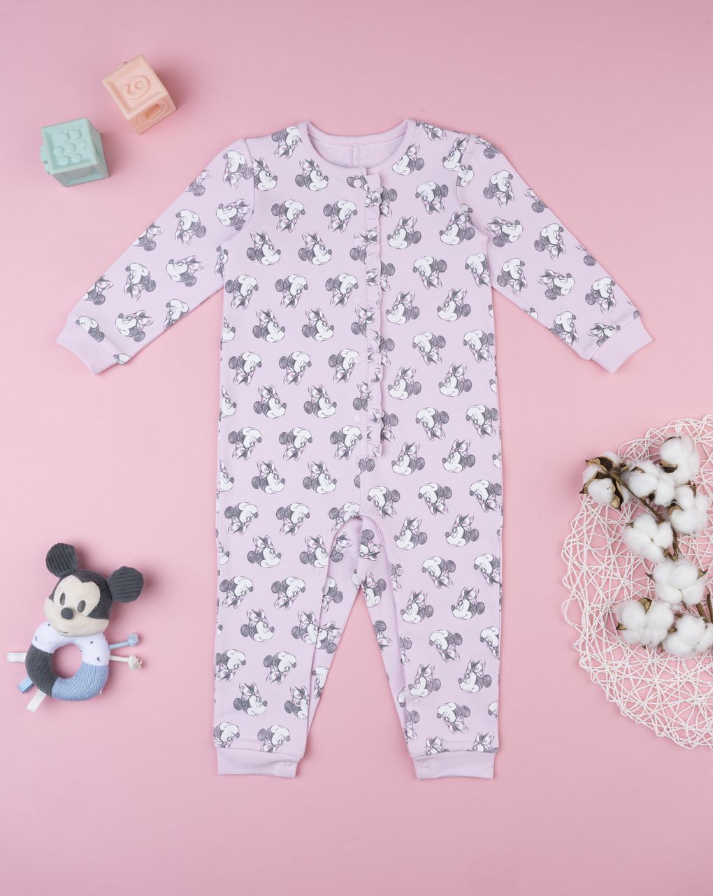 βρεφική ολόσωμη πιτζάμα ροζ disney minnie για κορίτσι