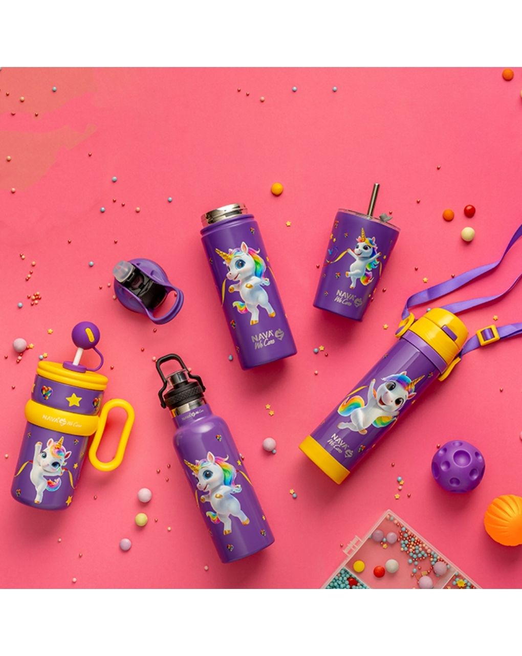 Nava θερμός tumbler ανοξείδωτο με καλαμάκι "we care" purple unicorn 540ml 10-016-141 - Nava