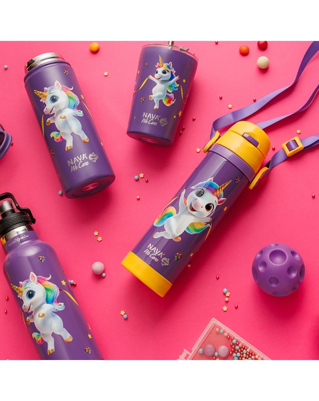 Nava παγούρι θερμός ανοξείδωτο "we care" purple unicorn 500ml 10-001-023 - Nava