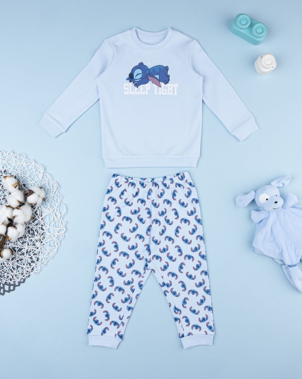 βρεφική πιτζάμα γαλάζια stitch για αγόρι