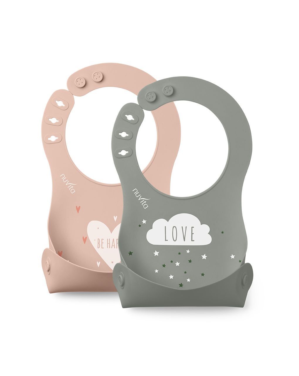 Nuvita squashy σετ 2 σαλιάρες σιλικόνης english rose/sage green 4370
