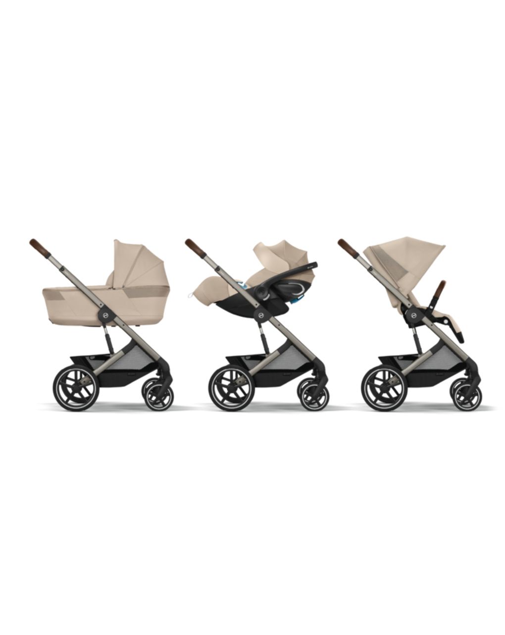 Cybex balios s lux σύστημα μεταφοράς trio με cot s lux, cloud g3 plus moon black και αντάπτορες almond beige